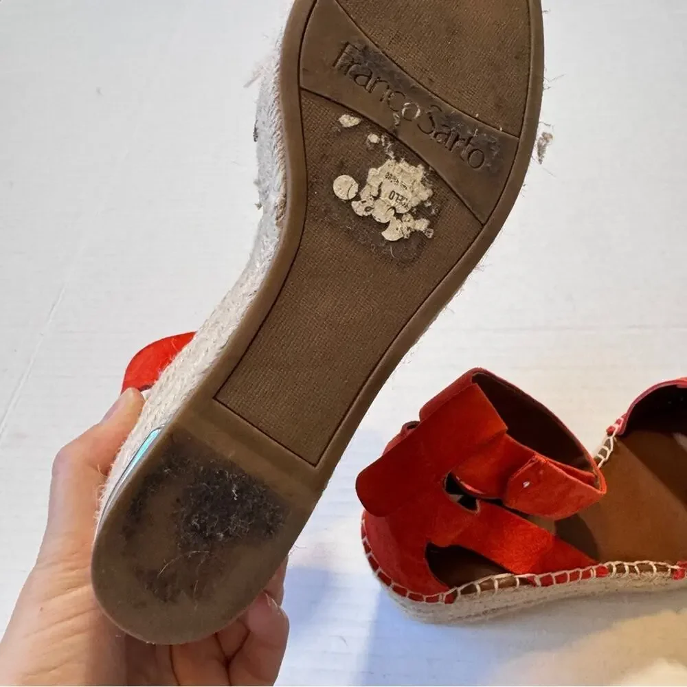 Franco Sarto Orange Leather Espadrille Wedge Sandals Womens 8.5 Platform Beachy